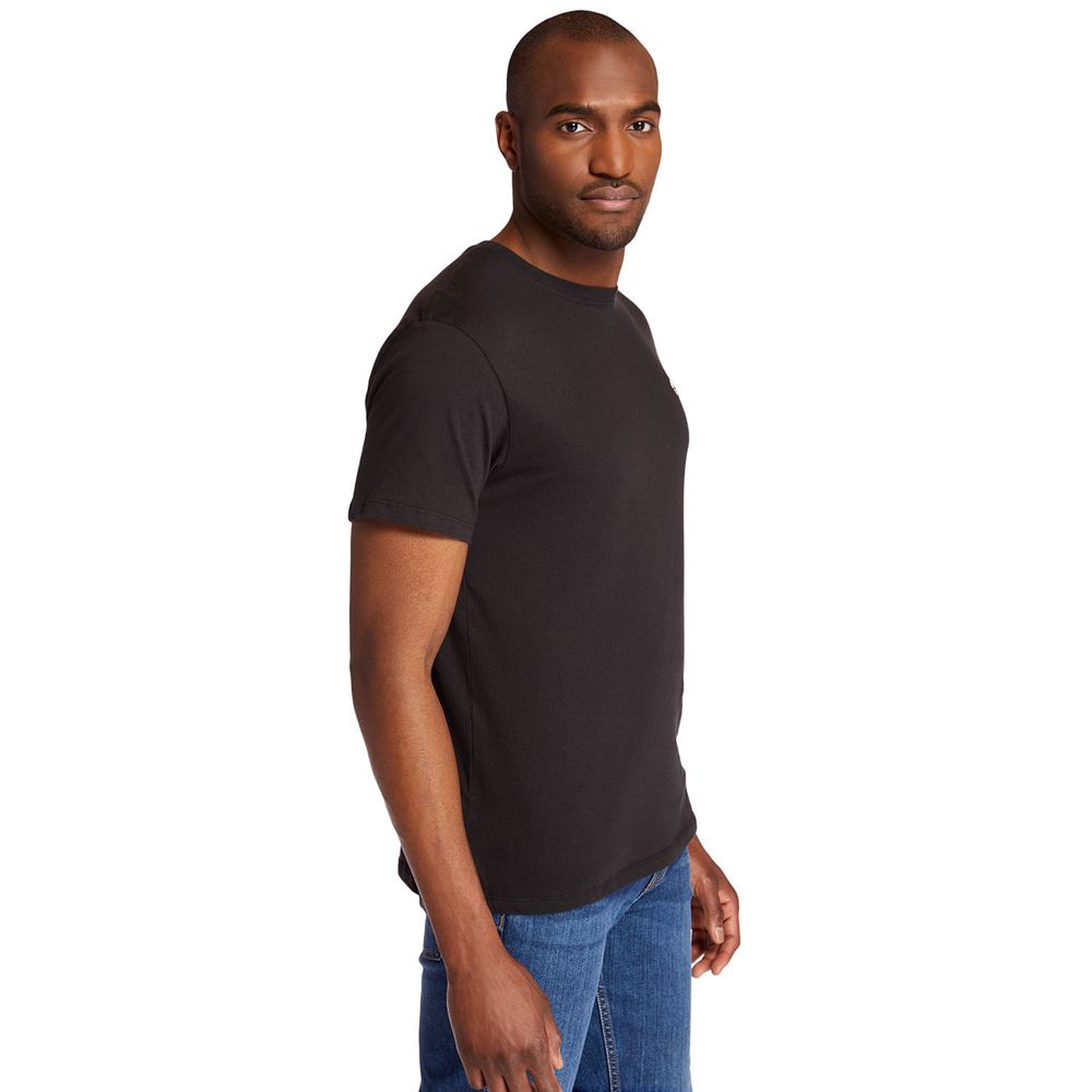 Timberland Mens T-Shirts Embroidered Logo - Black - India AD1094762